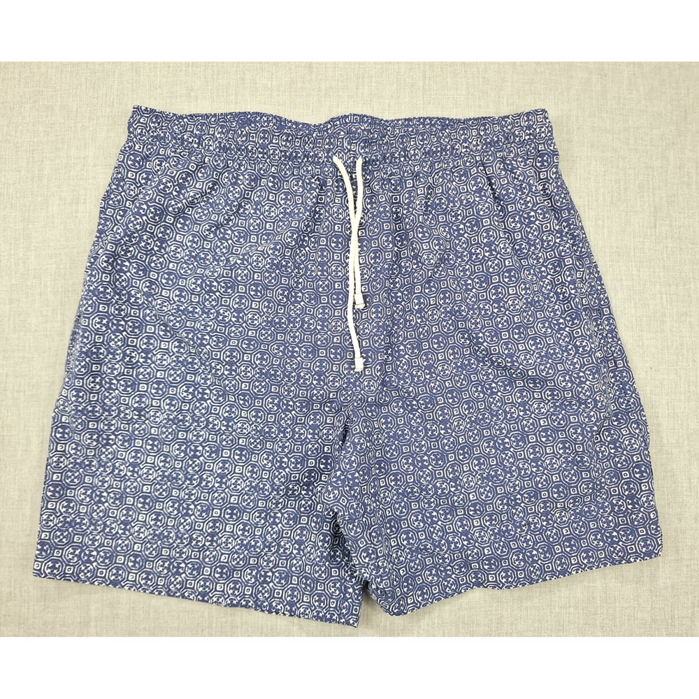 J.McLaughlin Mens Blue White Geometric Tile Print Swim Trunks Size Large L